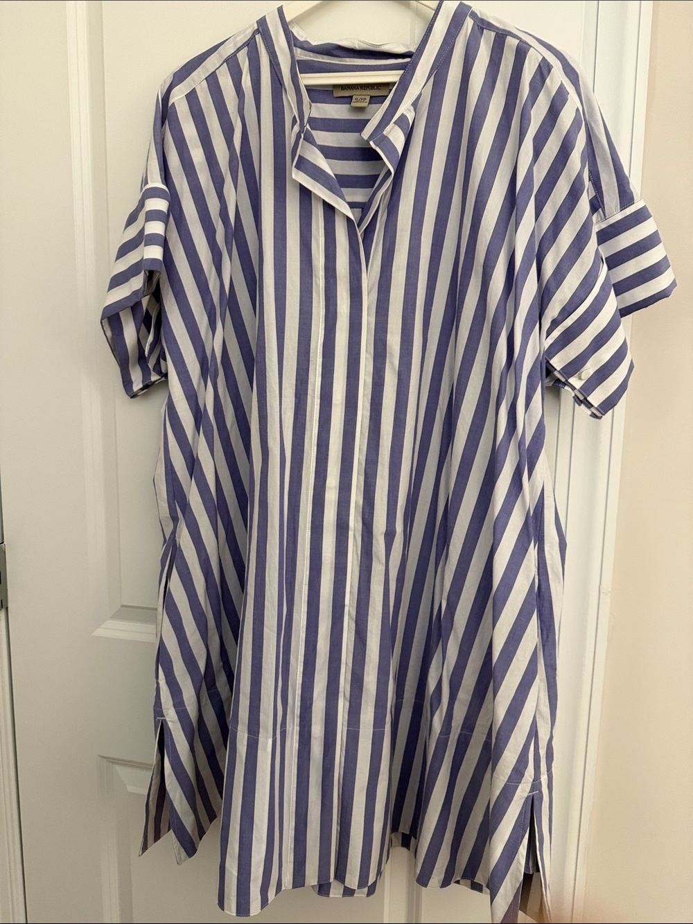 Banana Republic Blue and White Striped Short-Sleeve Mini Dress